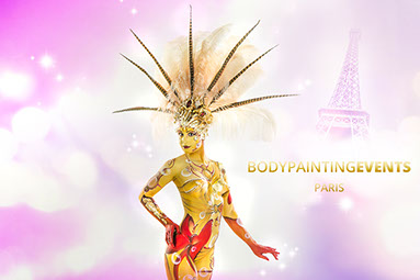 body painting cabaret sur le theme des plumes, strass et paillettes, champagne. Moulin rouge, lido sont au rendez-vous ! Accueil body painting